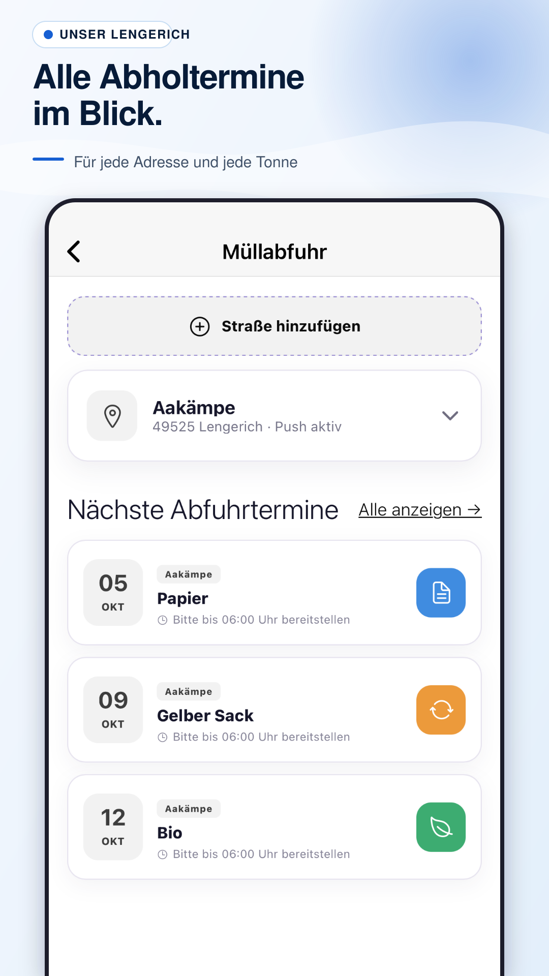 Übersicht der nächsten Abholtermine